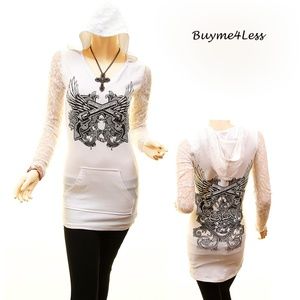 Gothic Angel Wing Fitted Lace Studded Hoodie Top